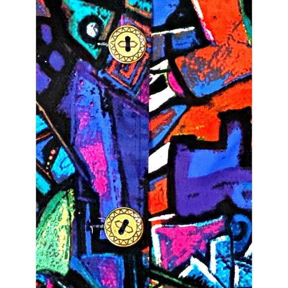 Chicos Abstract Print Jacket Button Front Colorful Artsy Statement Shacket SZ 2 - Picture 7 of 9